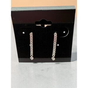 S925 Silver Chain Shape Dangle Drop Earrings Metal Lobe Fashion Jewelry